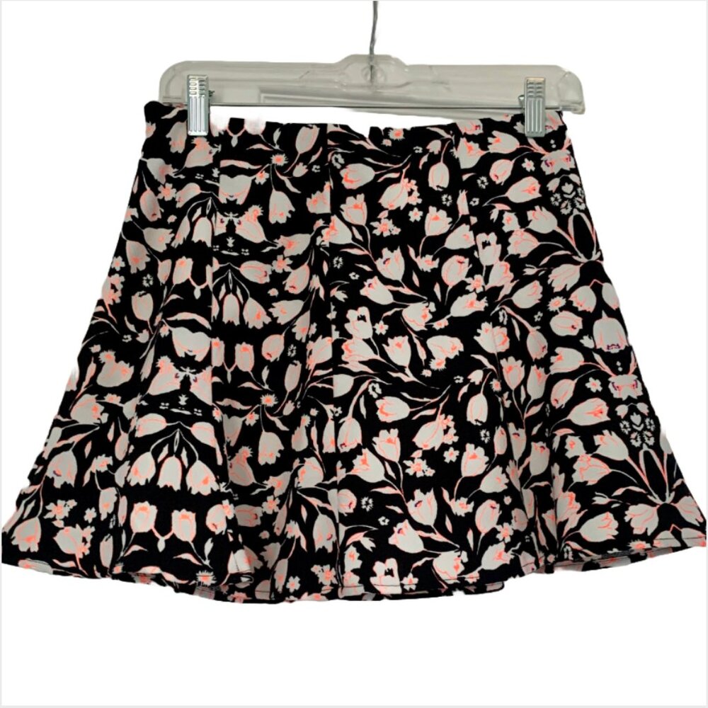 NWOT LUSH CLOTHING Black & White Neon Pink Floral Circle/Skater Mini Skirt M